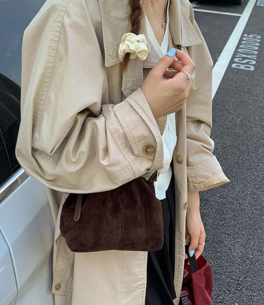 Mini Suede Tote Bag for Women Pleated Cloud Handbag Trendy Shoulder Crossbody Purse Dumpling Bag Underarm Purses