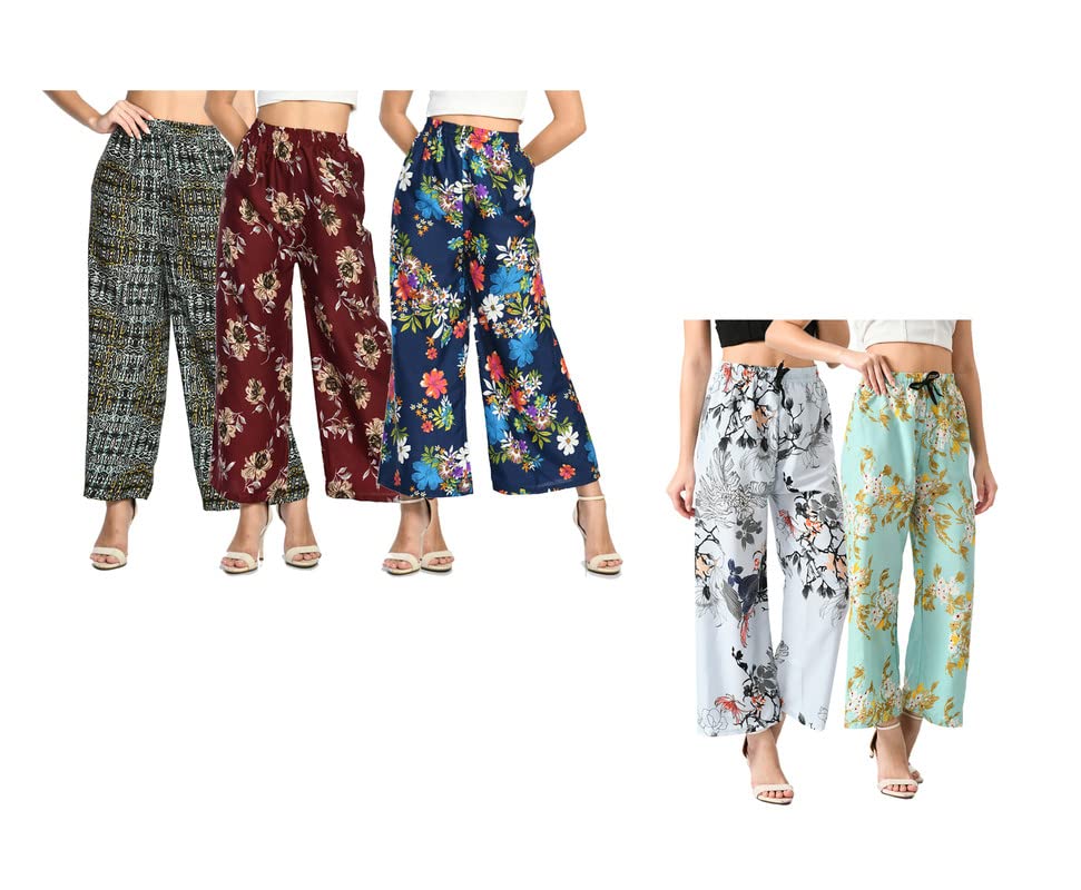 ™ Digital Printed Soft Crepe Palazzos Pants for Women [Pack of 5]-image-27