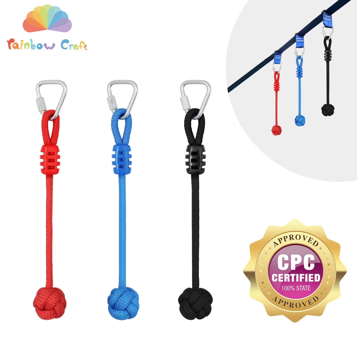 Rainbow Craft Kids Ninja Training Equipment - Backyard Ninja Obstacle Course, Monkey Boxing Hold Fists, 3-Pack