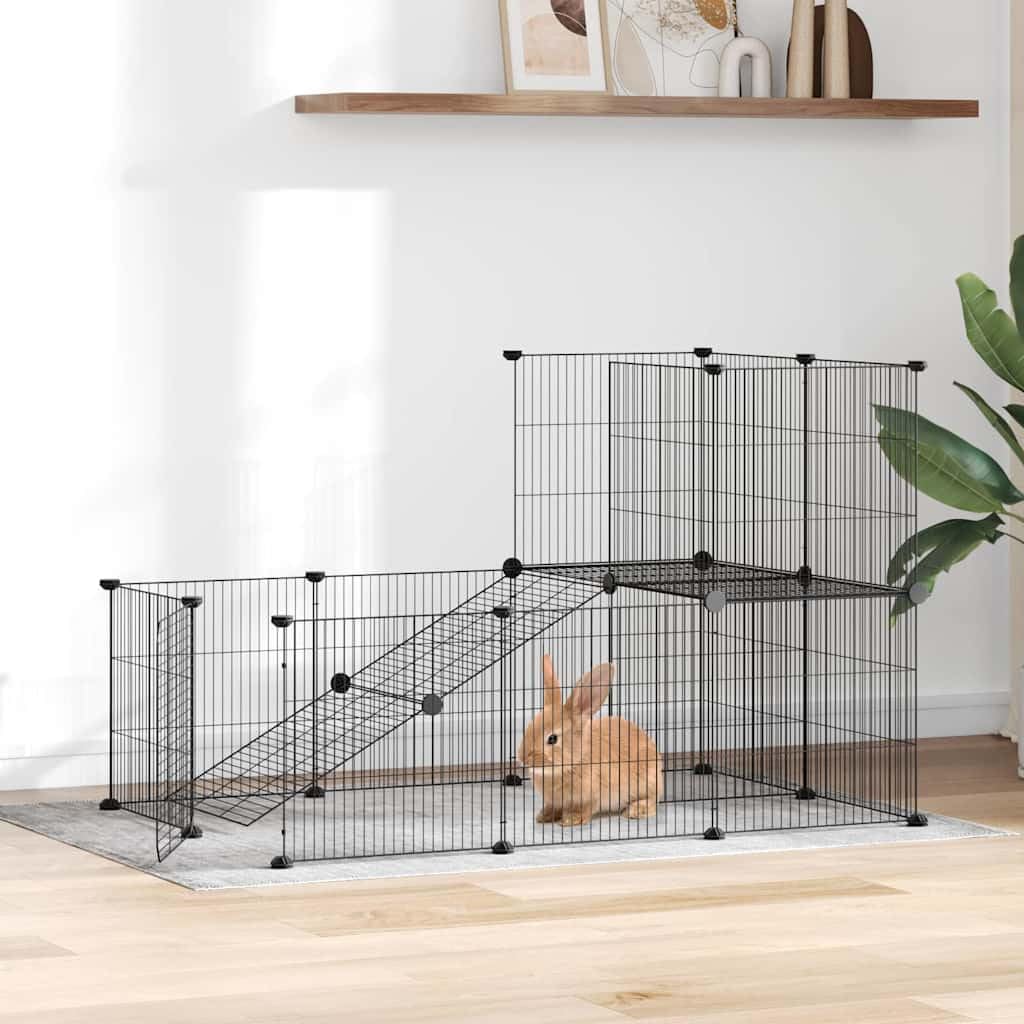 Jaula de 20 piezas para animales pequeños, de acero con recubrimiento en polvo, 35 x 35 cm, con puerta, casa para roedores para conejos, interior y balcón de jardín