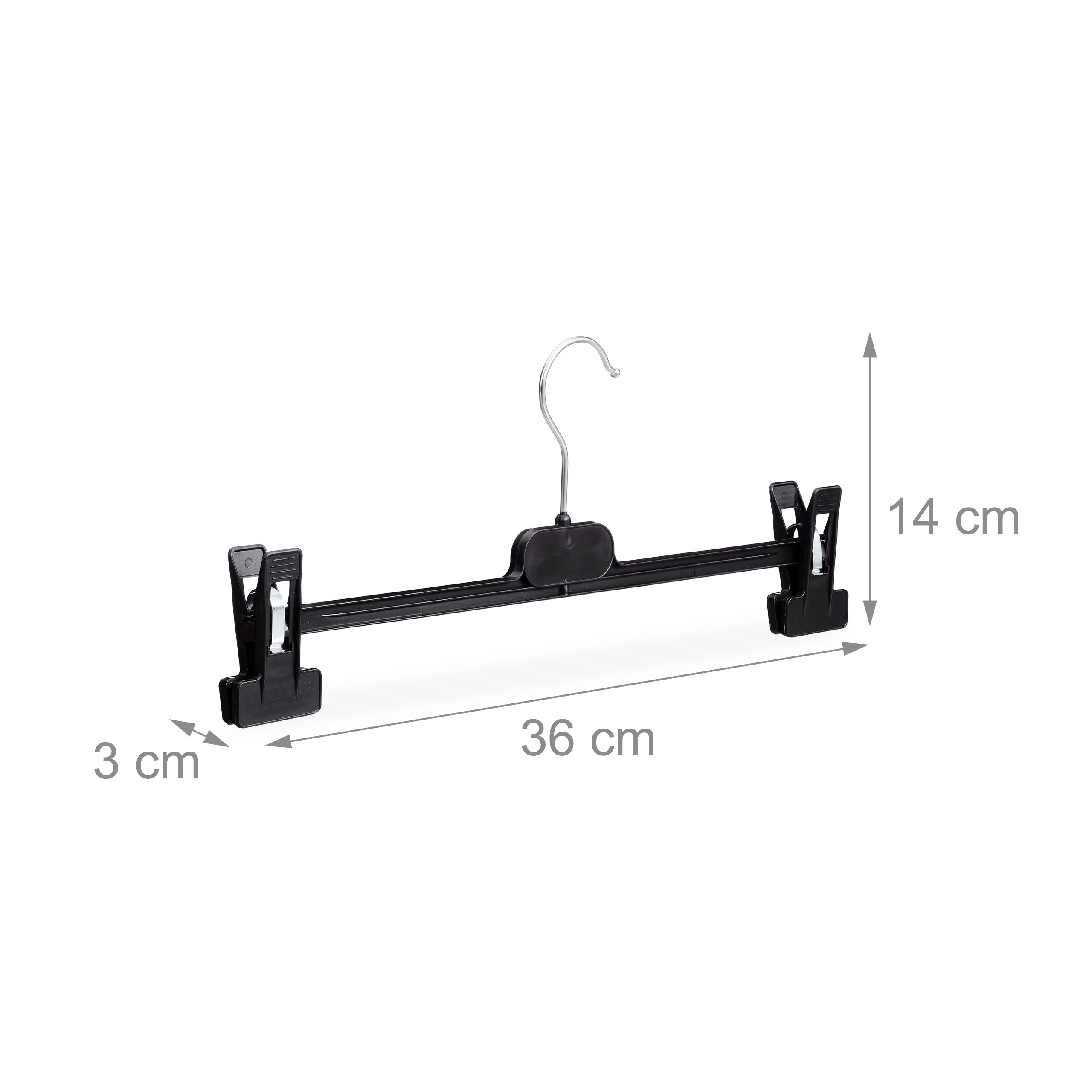 40 Grucce per Gonne e Pantaloni, Pinze Scorrevoli, Gancio Girevole, HxLxP 14 x 36 x 3 cm, Nero