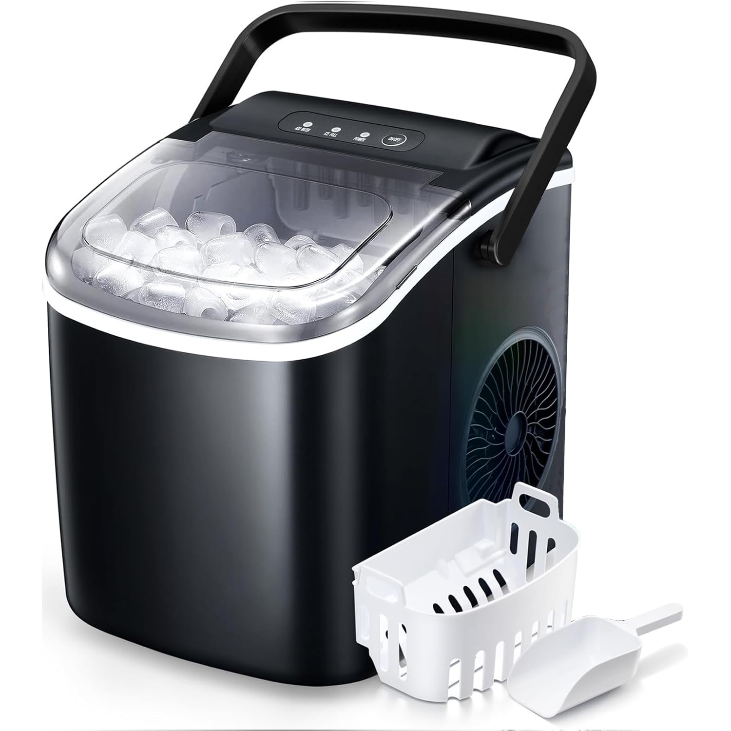 Antarctic Star Countertop Ice Maker Portable Ice Machine With Handle,Self-Cleaning Ice Makers, 26lbs/24h, 9 Ice Cubes Ready In 6 Mins For Home Kitchen Bar Party (Black) | Fridge.com