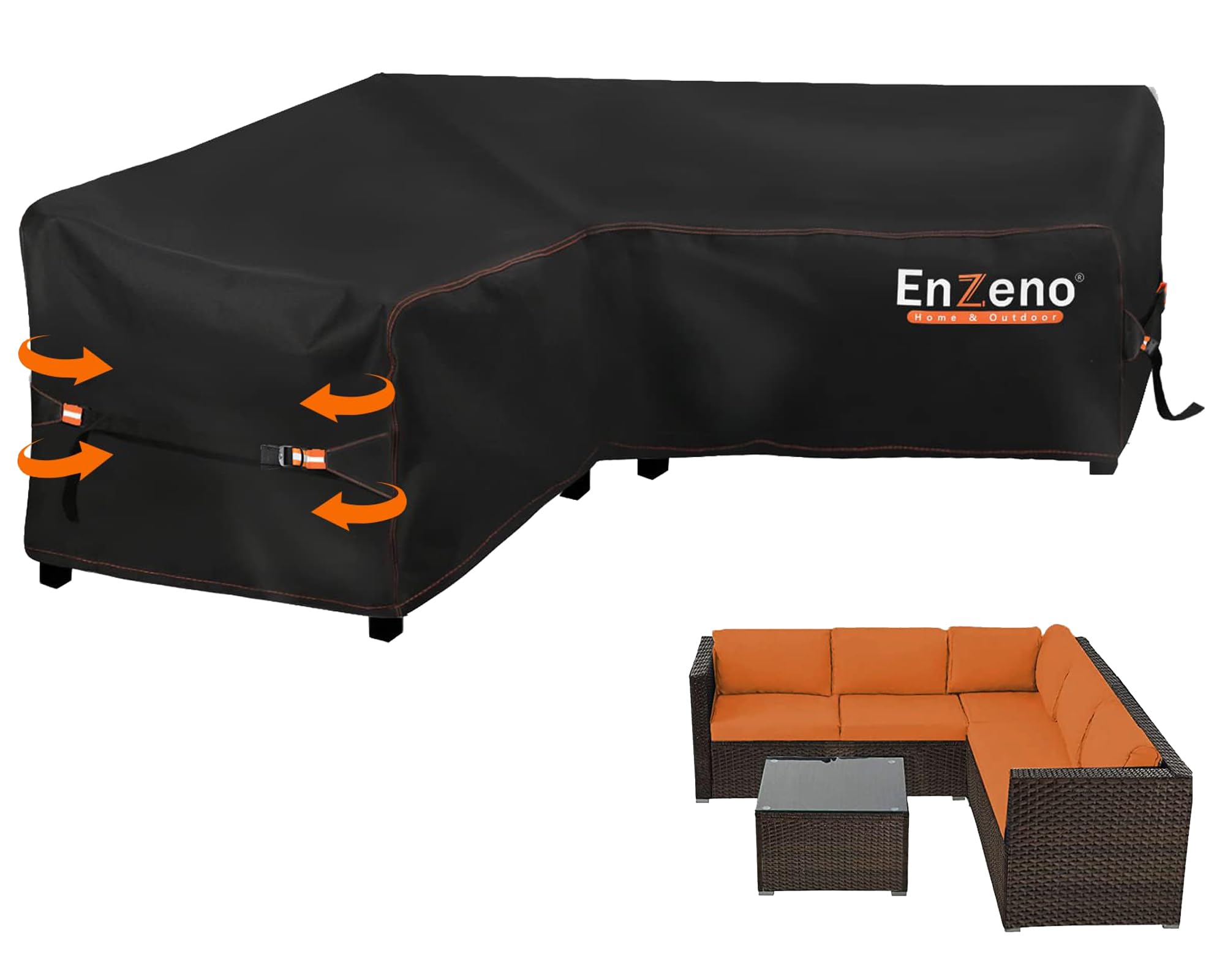 Enzeno Garden V-Shape Furniture Cover Waterproof,420D Heavy Duty Oxford Fabric Outdoor Rattan Corner Sofa Cover with Waterproof Tape (300 * 300 * 87cm) — image 1