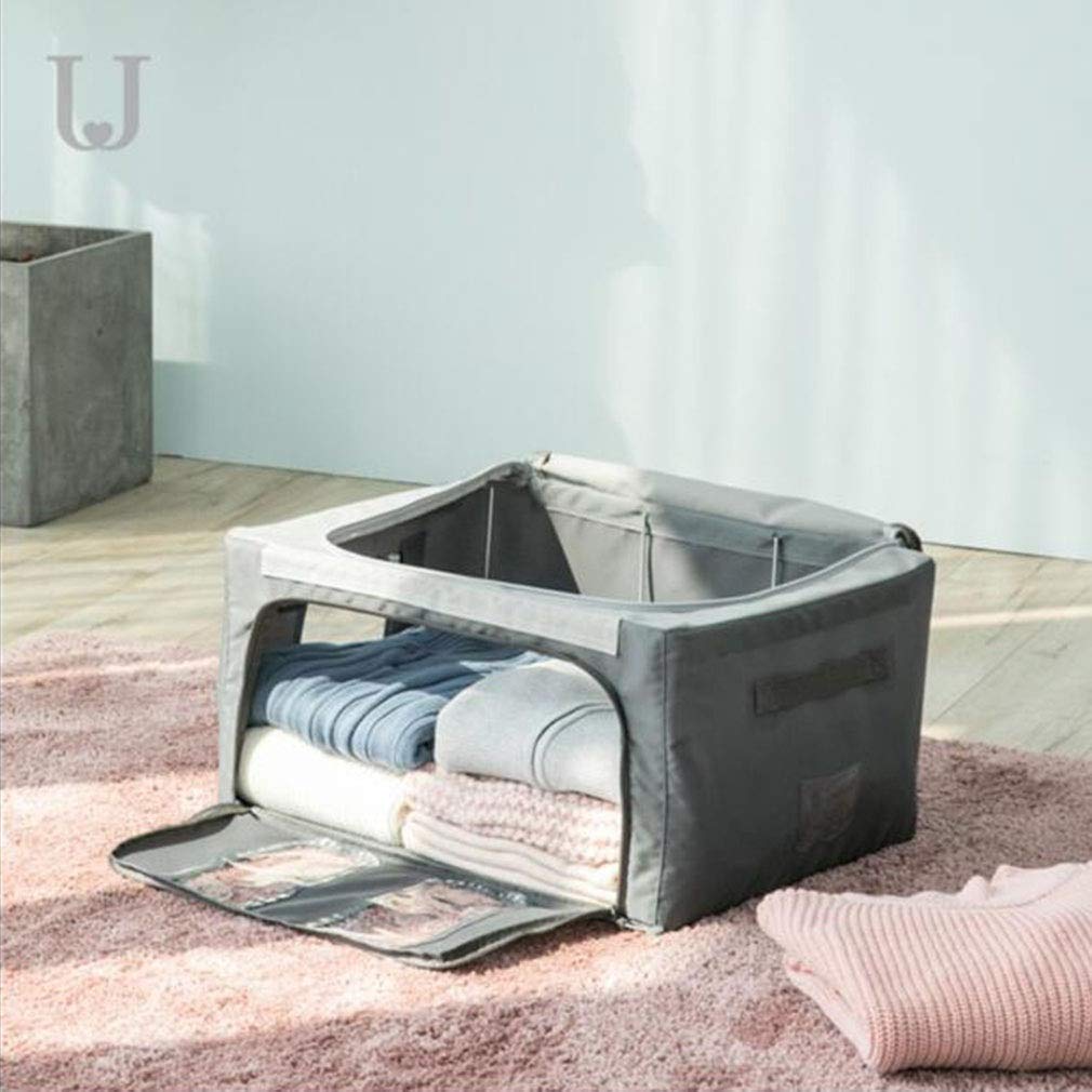 MU Grande boîte de rangement pliable, boîte de rangement en tissu Oxford, fenêtre transparente, support de cadre en acier,gris,M + M