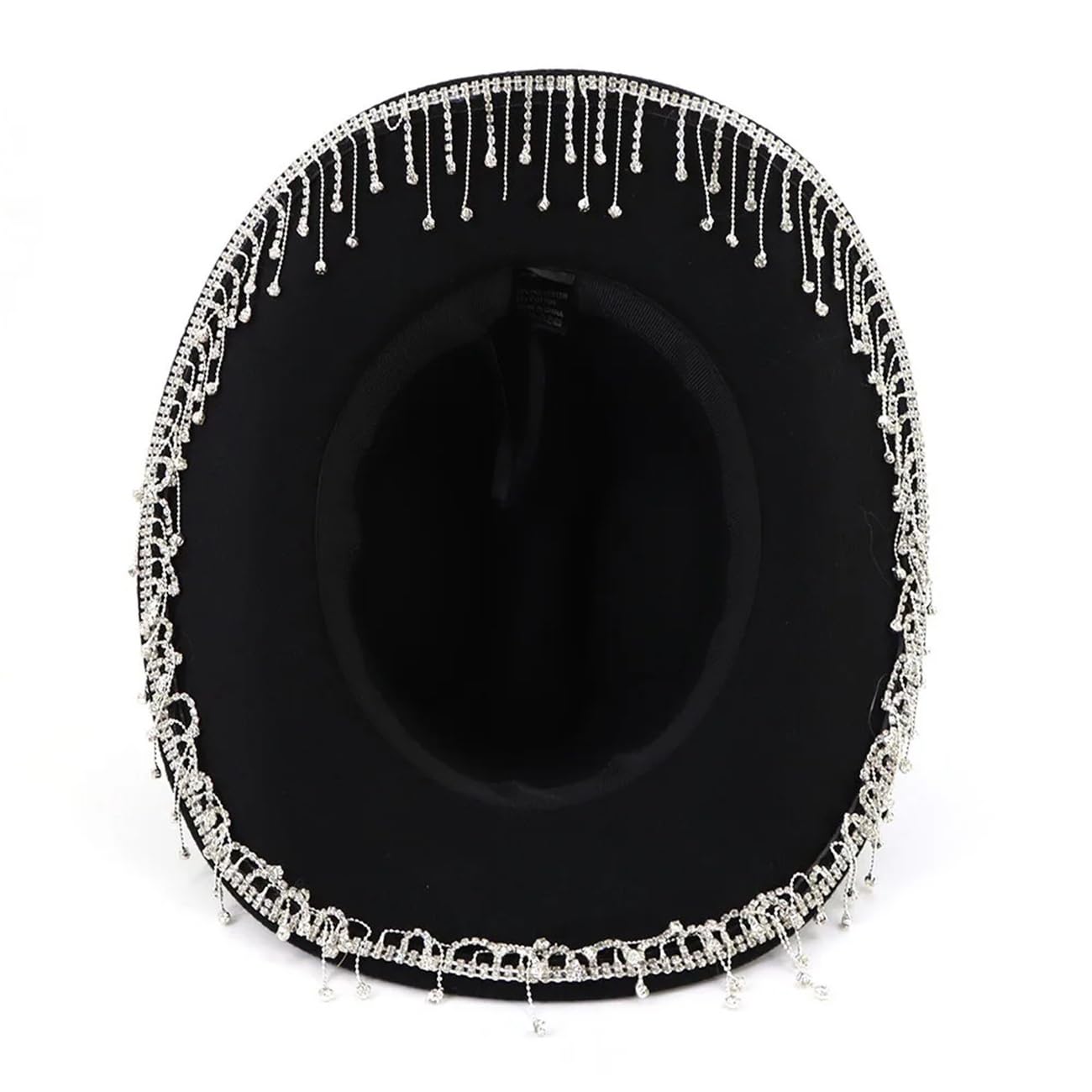 Cappello Fedora da donna, con nappa, con strass, in feltro di lana, per feste e matrimoni