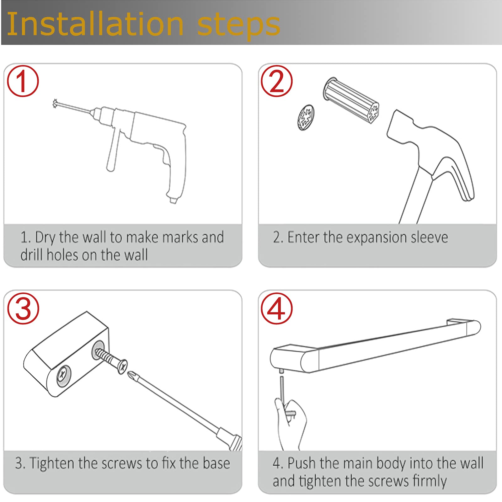 Toallero dorado cepillado de 12 pulgadas, accesorios de baño, toallero para baño, cocina, acero inoxidable SUS 304, estilo contemporáneo montado en la pared 96026-2-12BG. 8