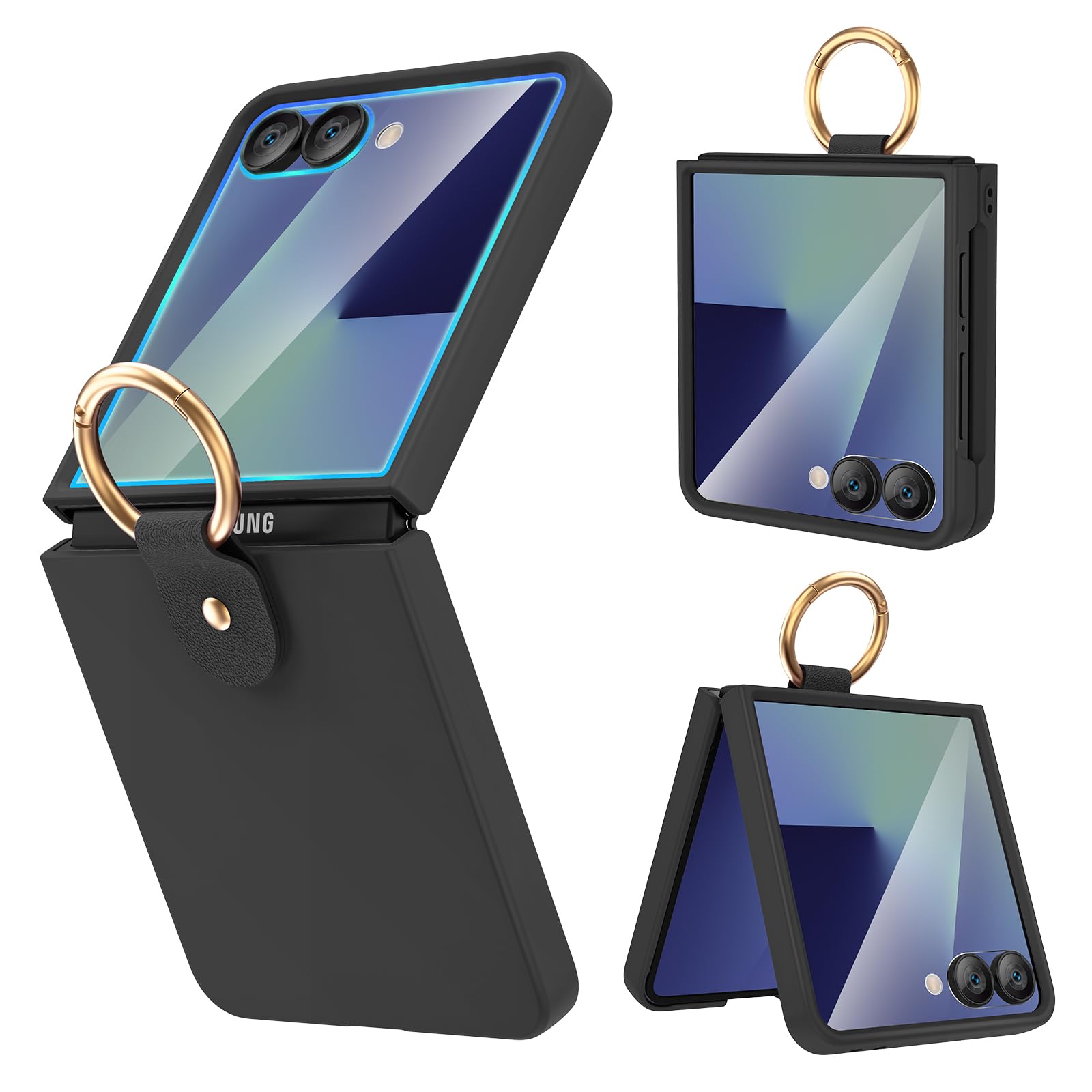 Ruky for Galaxy Z-Flip-7 Slim Case with Ring, Hard PC Anti-Scratches Z flip7 Case with Screen Protector, Full Body Protection Phone Cover for Samsung Galaxy Z Flip 7, Black