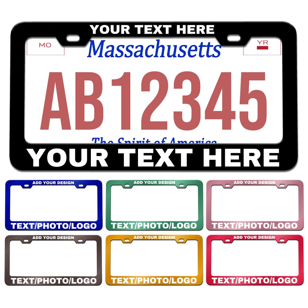 Custom License Plate Frame, Personalized License Plate Frame Personalized Design Text Photo Logo License Plate Holder, 2 Holes
