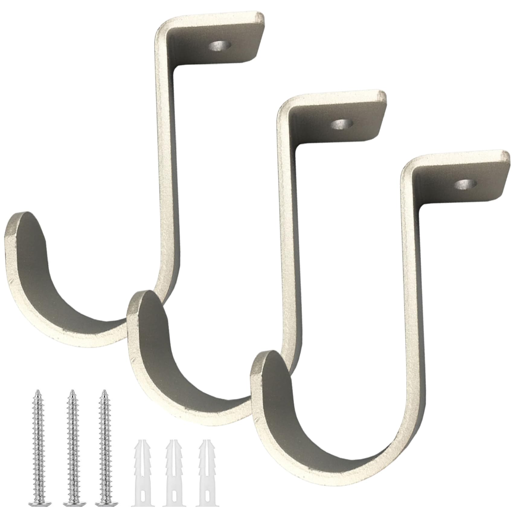 DAGLLGEW 3Pcs Curtain Rod Bracket, Ceiling Mounted Curtain Rod Brackets, Heavy Duty Metal Single Rods Hooks Hanger Fit for 1 Inch Drapery, Silver Ceiling Mounted