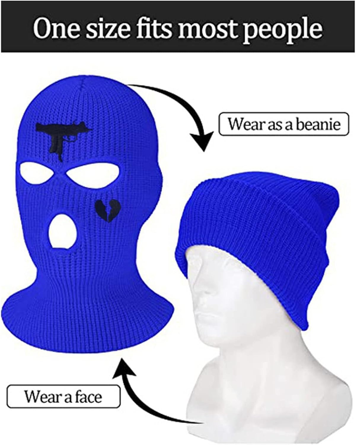 3 Holes Winter Ski Mask Warm Unisex Balaclava Mask Hat Full Face Mask Black Knitted Ski Snowboard Hat Cap Hip Hop Beanie (Color 09, Size : 1)