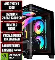 PC Gamer Live Ryzen 5 5500, 16GB RAM RGB, NVME M.2 500GB, RTX 3050 6GB, Gabinete com 4 Ventoinhas RGB