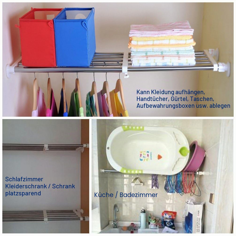 BAOYOUNI Teleskop Garderobensystem Regal Erweiterbarer Kleiderschrank Teleskopregal Klemmregal ohne Bohren Einlegeboden DIY Organizer Verstellbar 84-117,5cm für Küche, Badezimmer, Schlafzimmer