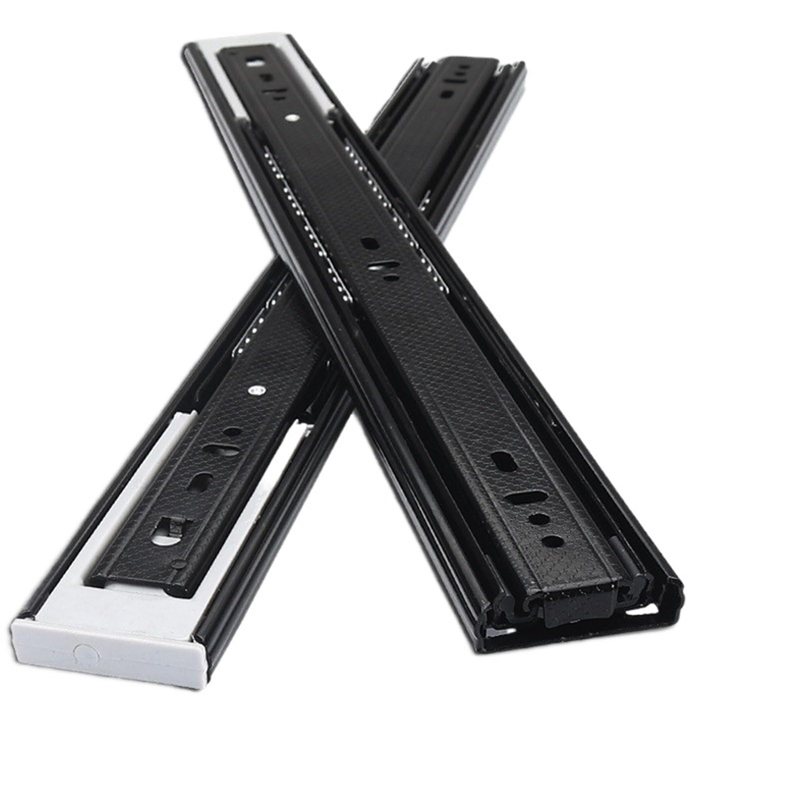 Drawer Track, Metal Black Buffer Mute Drawer Slide Track Soft Close Guide Rail Three-Section Cabinet Slides Furniture Hardware(18 Inch(450mm))