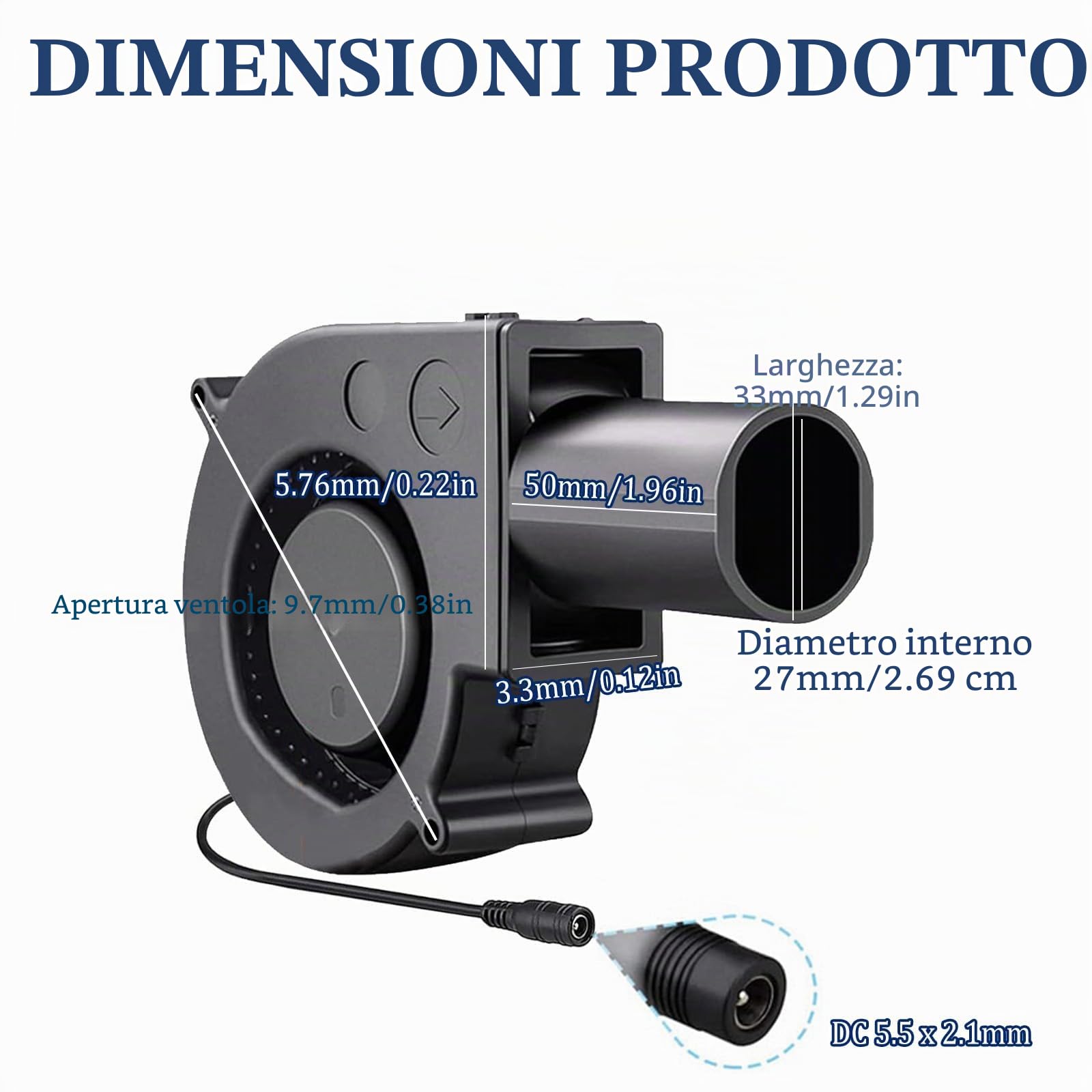 Ventilatore radiale 220 V con regolatore di velocità, ventola di raffreddamento regolabile 12 V con uscita dell'aria