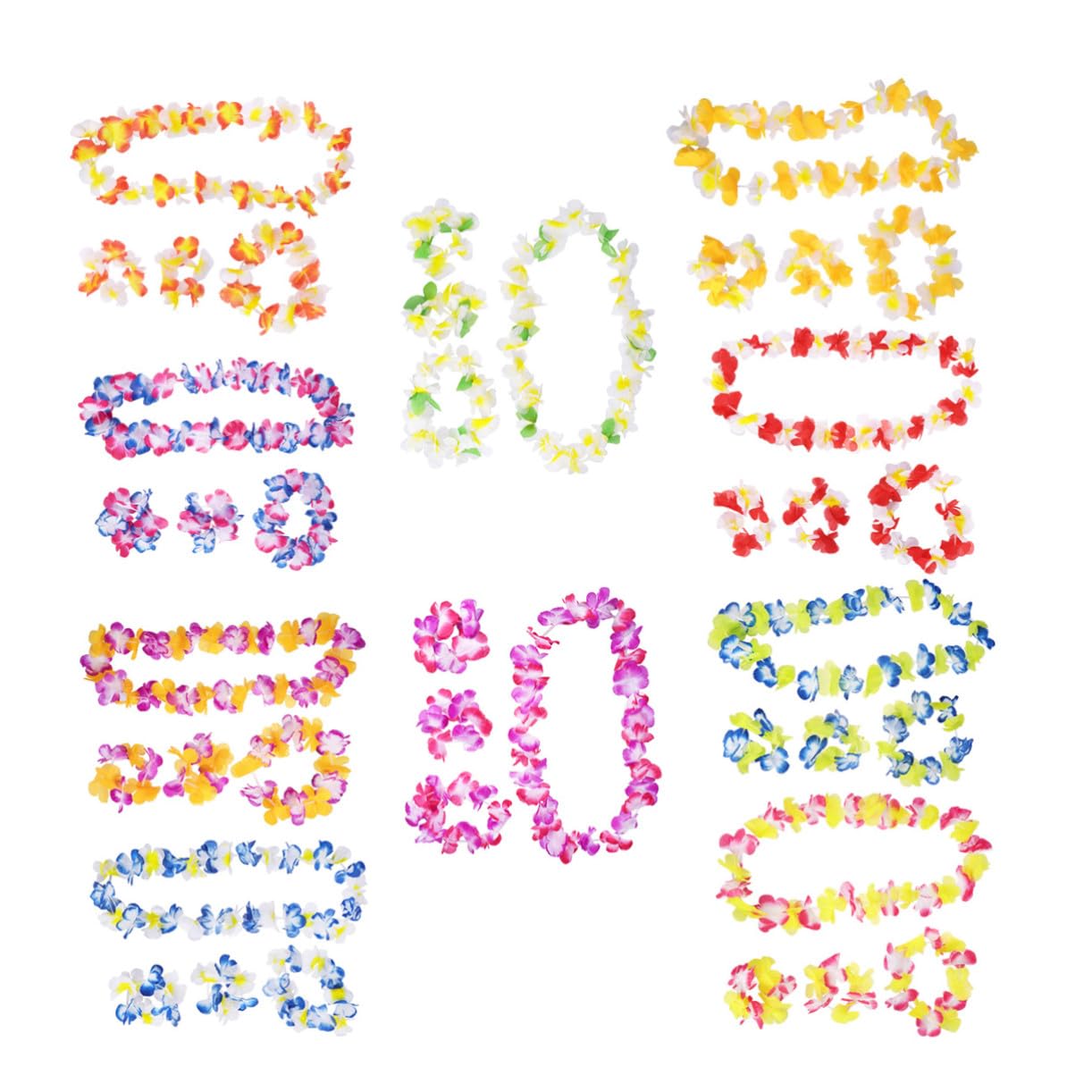 Toyvian 10set Ghirlande Hawaiane Bicolore Fiori Artificiali Colorati Kit Accessori per Costumi Tropicali Decorazioni per Collo Testa Polsi per Feste Luau Compleanni Temi Colore Casuale