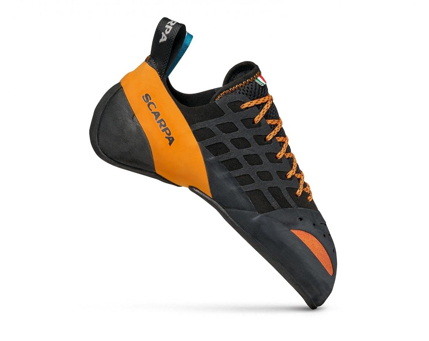 SCARPA Instinct - Zapatos de escalada con encaje para escalada deportiva y boulder, Negro/Naranja, 10 Women/9 Men
