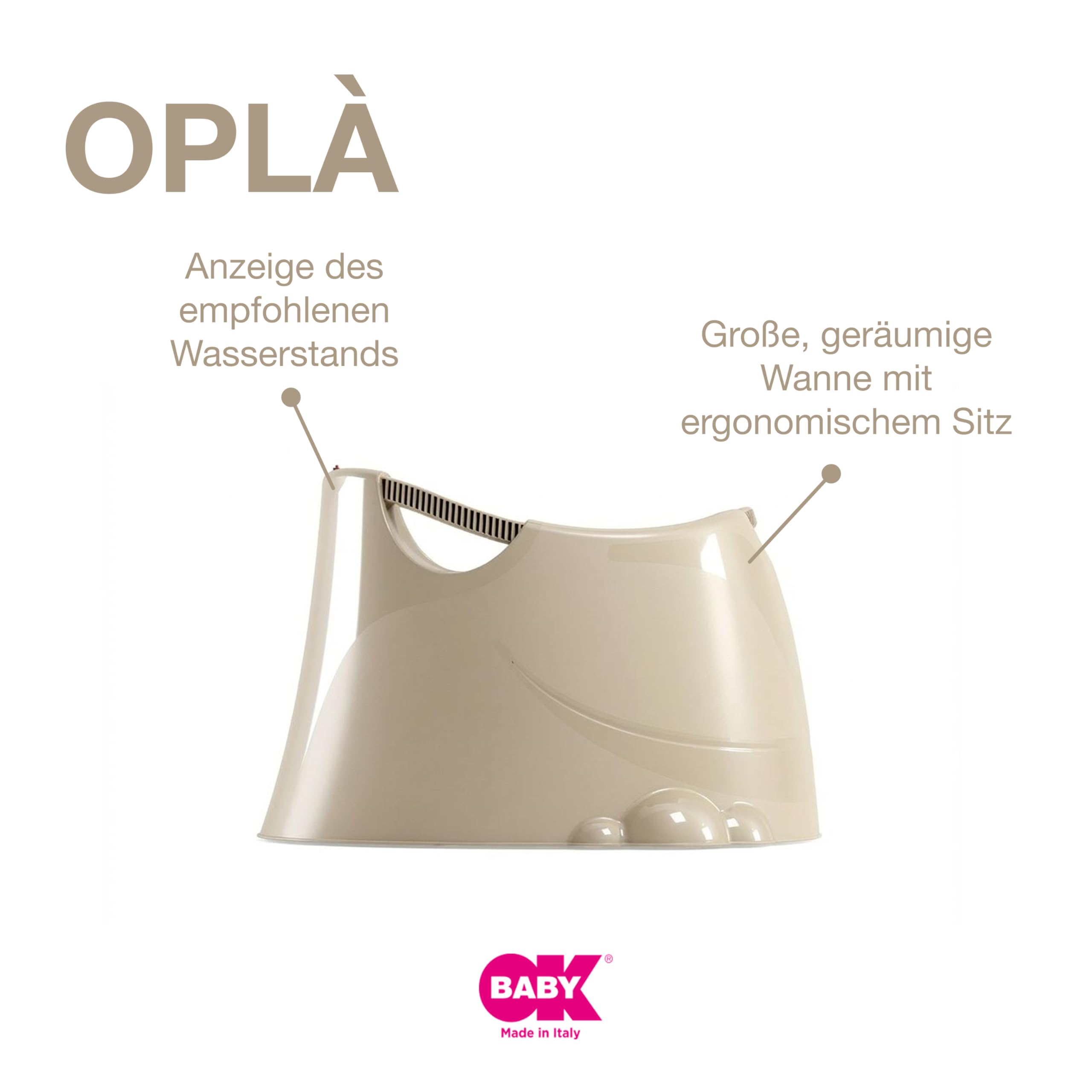 OKBABY Oplà – breite und vielseitige Badewanne für die Babywanne von 12-36 Monaten (bis zu 25 kg) – Sand