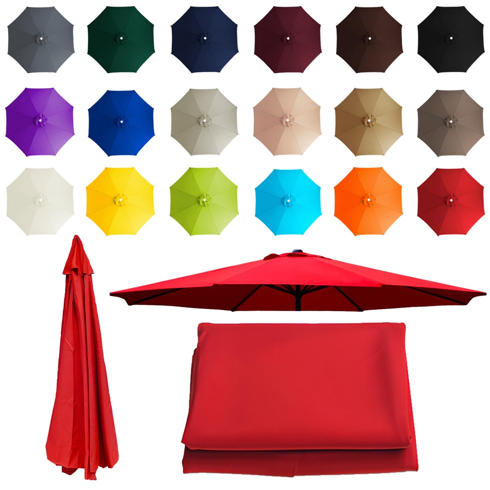2-3.5m Replacement Parasol canopy for 8 Arms, Sun Umbrella Replacement Cloth, Garden Parasol Canopy Cover, Polyester Fabric, Not Umbrella Frame, For Backyard, Deck, Garden, Patio(Red,8 ribs: 3.0m/9. — image 1