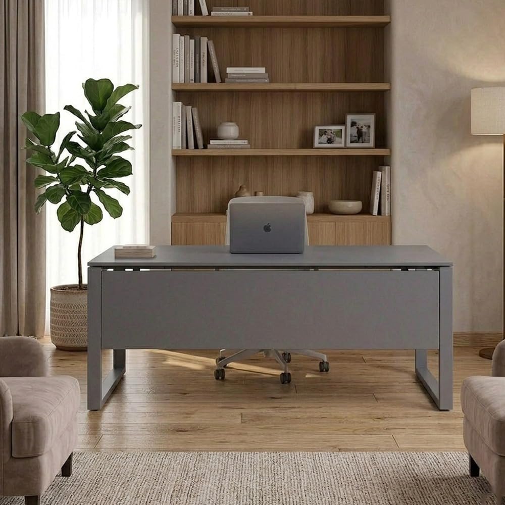 Executive Desk for Office | Matte Grey Engineered Wood Table with 30 cm Modesty Panel | Heavy Duty Metal Frame | Workstation Table for Home & Office 150×70x75 cm-image-15