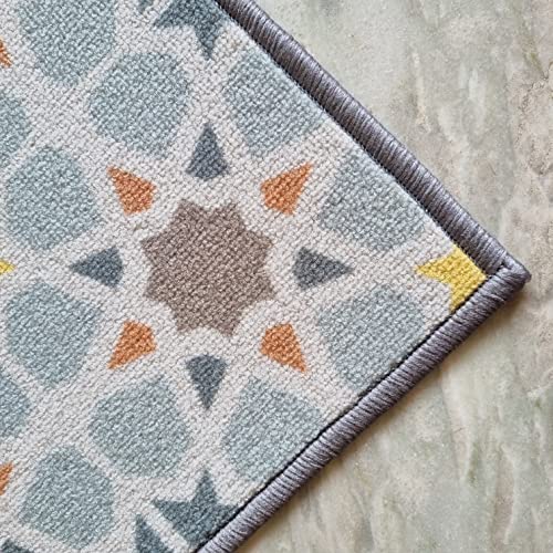 Image of Matz&More Tiles Star Rug | 100x150 CM | Blue Pastel | Soft Nylon Loop Pile with Anti-Slip Gel Backing | Living Room, Bedroom & Office Floor Carpet