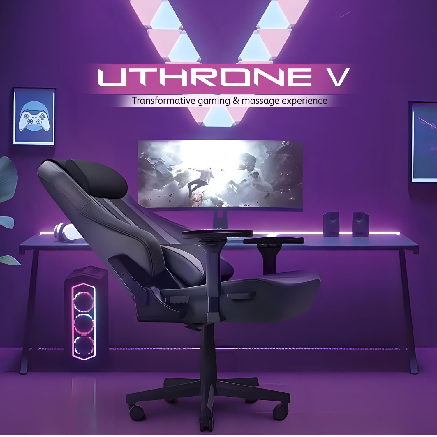 Osim Leather Uthrone V Gaming Massage Chair, V-Hand Massage Technology, Ergonomic Racing Seat With 360° Massage Rollers, Neck & Shoulders, Lumbar Support- 1 Year Warranty, Black Osim Leather Uthrone V Gaming Massage Chair, V-Hand Massage Technology, Ergonomic Racing Seat With 360° Massage Rollers, Neck & Shoulders, Lumbar Support- 1 Year Warranty, Black