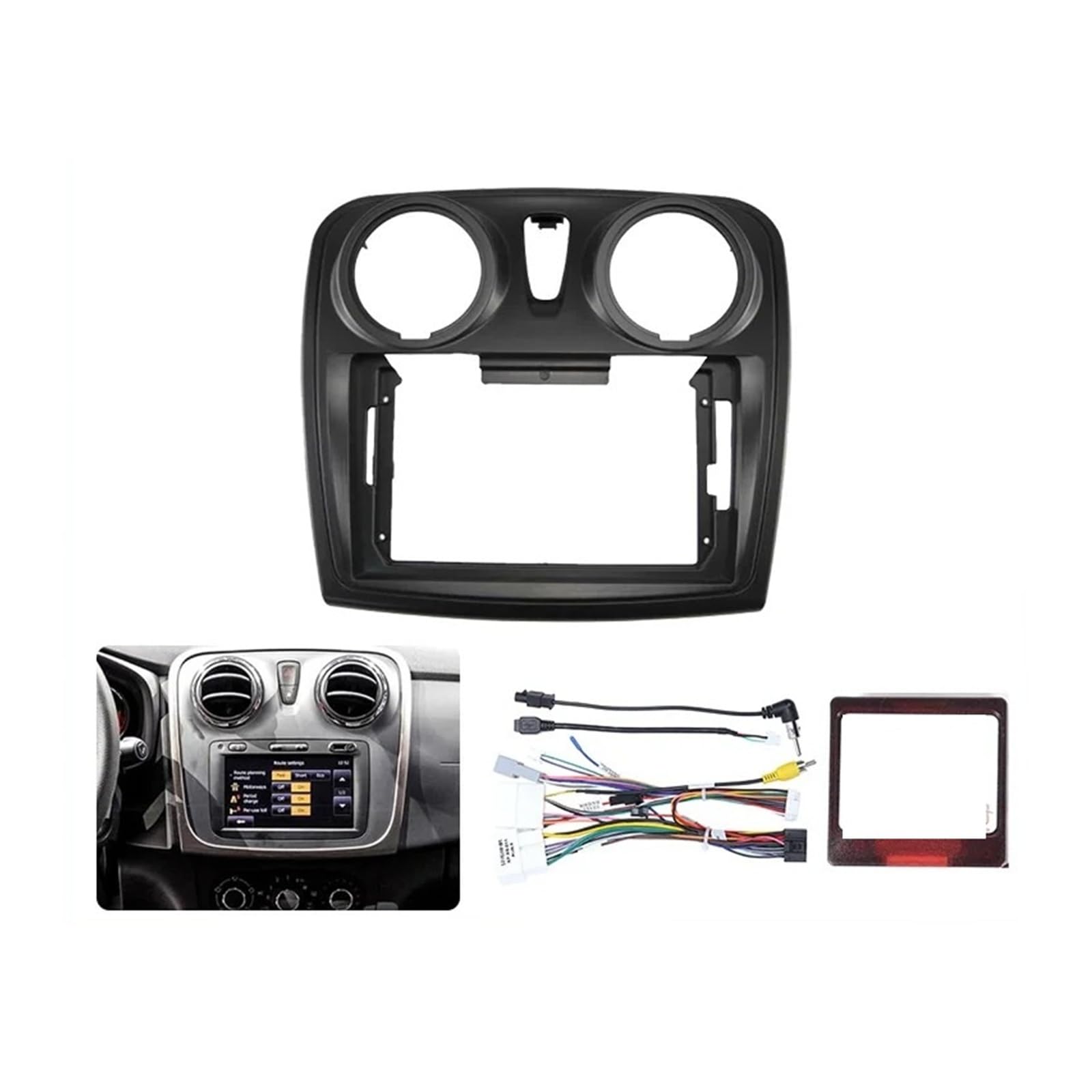 Fascia Marco Panel Caja Canbus Tablero Cable Alimentación Embellecedor para Sandero para Símbolo para Logan 2014 + Marco Fascias Radio Coche 9 Pulgadas Juego Panel Radio