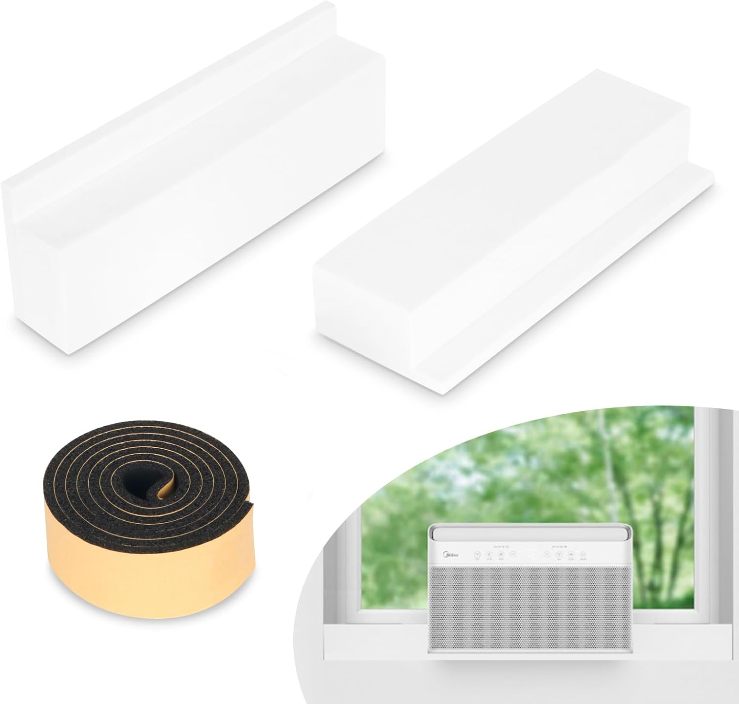 Insulation Foam Block 2 Pack, for U-Shape Window Air Conditioner Units with Foam Strip, Stop Cold Drafts Air Leak, Compatible with Midea and Danby Insulation Panels Window Seal Kit, White Insulation Foam Block 2 Pack, for U-Shape Window Air Conditioner Units with Foam Strip, Stop Cold Drafts Air Leak, Compatible with Midea and Danby Insulation Panels Window Seal Kit, White