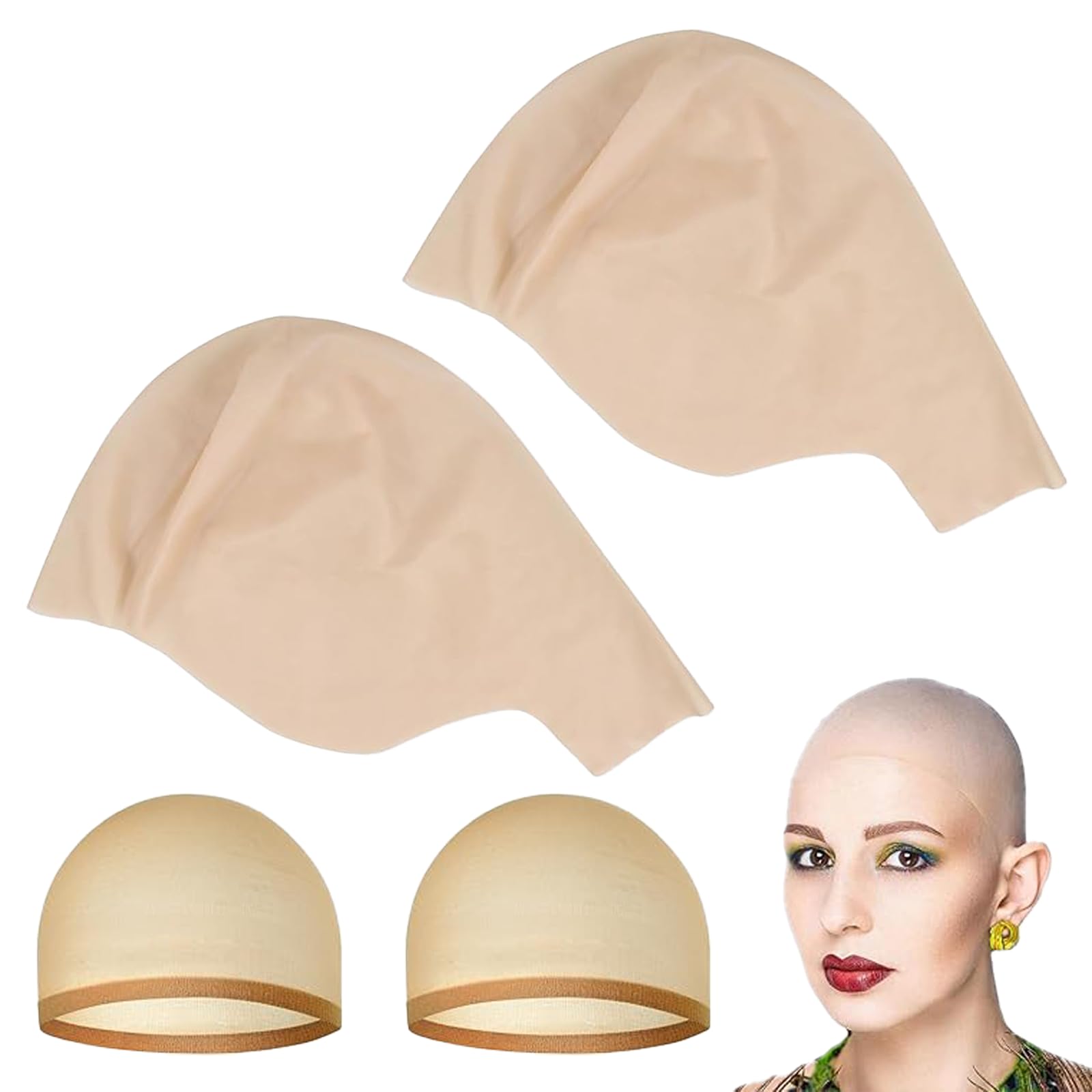 LIUQOBN 2 Pcs Bald Cap,Fun Novelty Item, For Adult Men and Women,Themed Party, Cosplay, Skull Wig Cap Costume