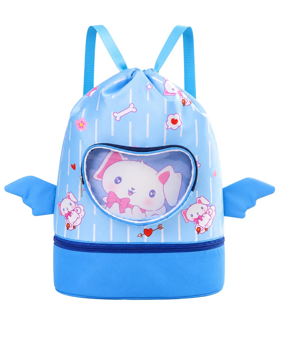 Kids Drawstring Swim Bag with Wet & Dry Compartment, Waterproof Swimming Bag for Boys & Girls, Lightweight Gym Sack with Clear Front Pocket, Beach Pool Sports Backpack-image-8