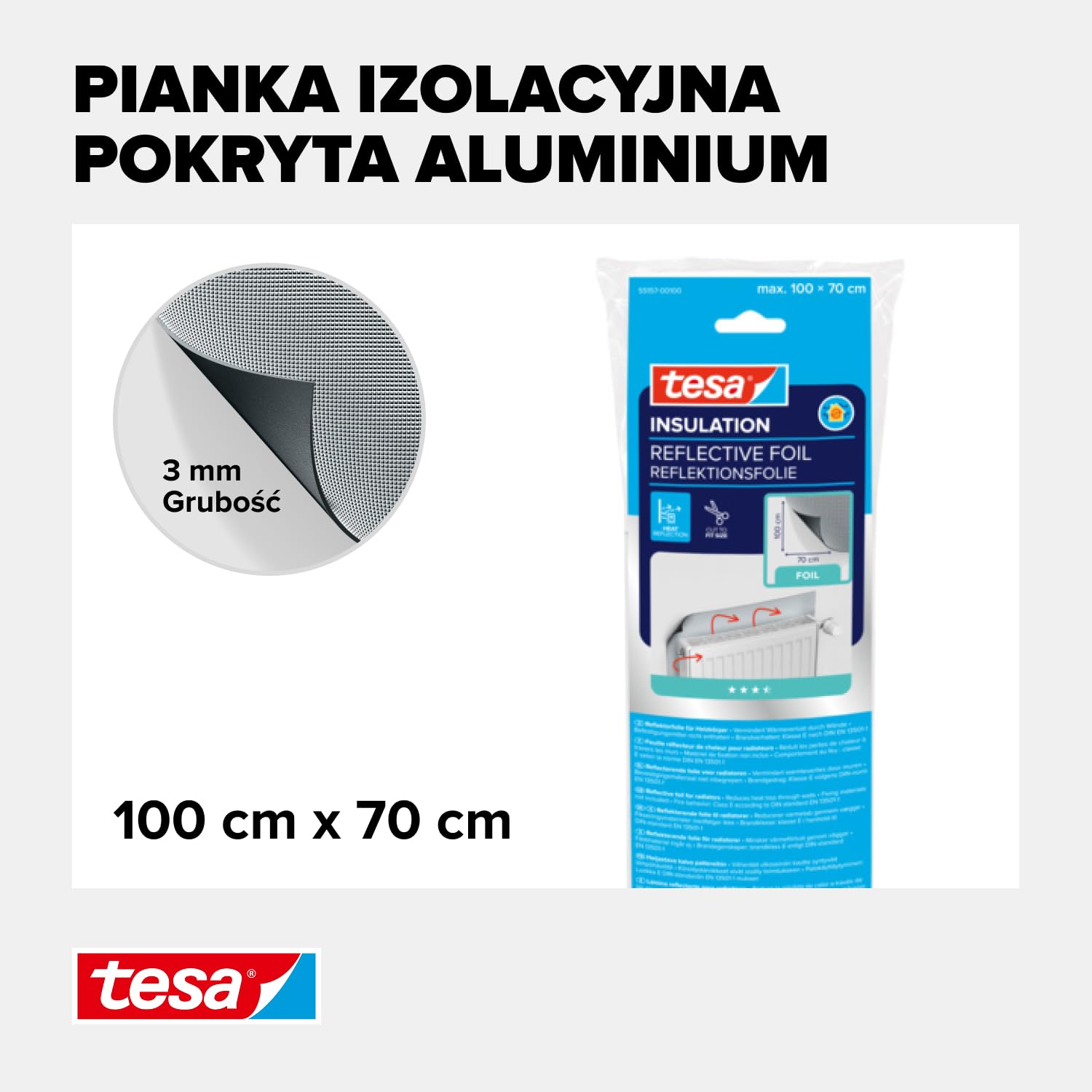 tesa INSULATION folia odblaskowa do grzejników - Folia izolacyjna do ogrzewania - Folia odblaskowa do magazynowania ciepła - 1 m x 0,7 m