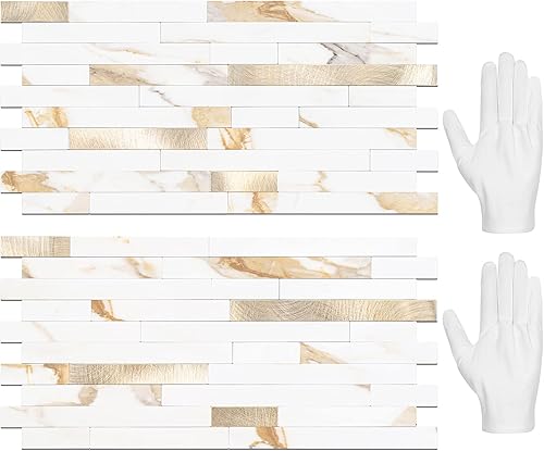 Miniatura 1 de STICKGOO 20 hojas de azulejos autoadhesivos para salpicaduras de cocina y baño, azulejos de pared autoadhesivos de PVC con aspecto de mármol dorado