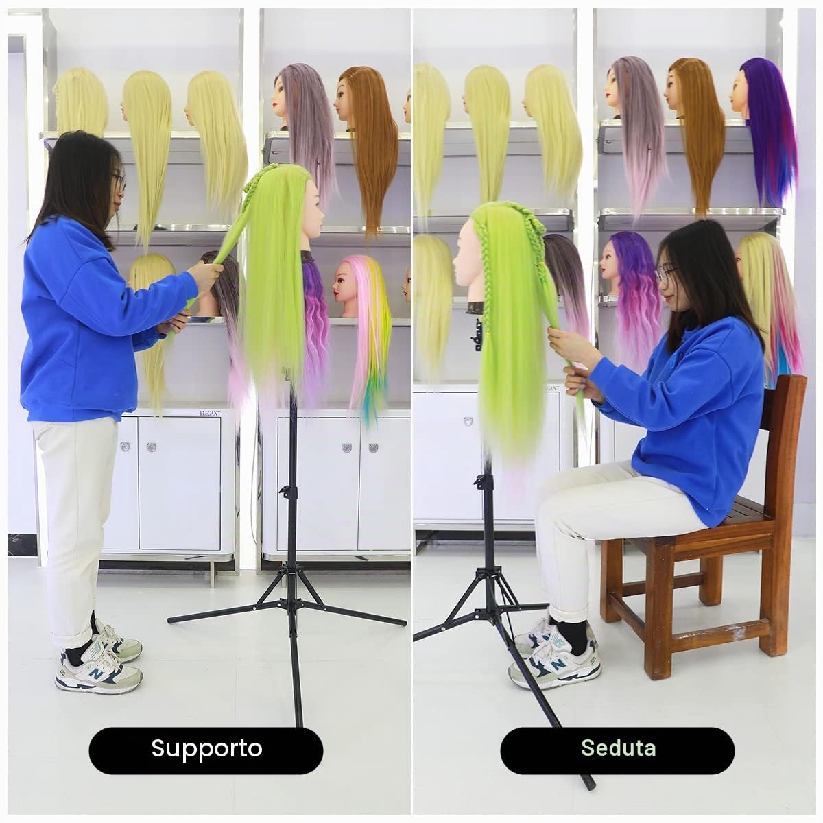 Manichino Head Stand, DanseeMeibr Plus Parrucca Head Stand Metallo Treppiede Stand Pieghevole Inverso Regolabile (17-56Inch) Parrucca Stand Treppiede per Parrucche Training Head