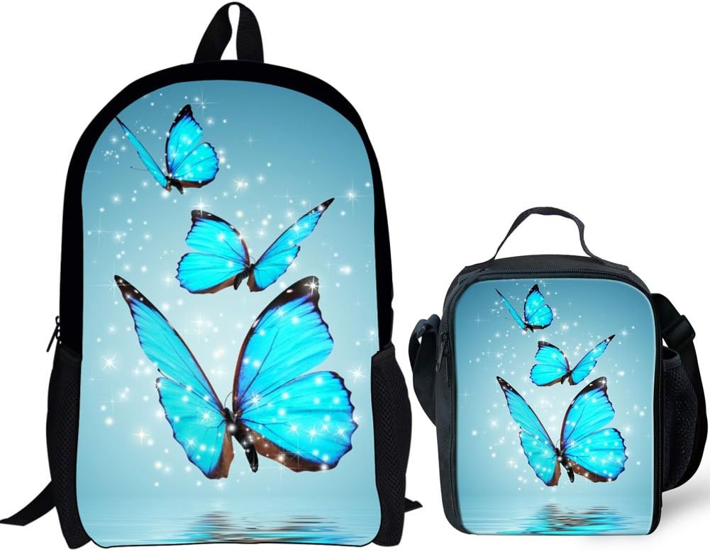 Butterfly Print Backpack One Set 2 Piece Boy Girls Shoulder School Bags