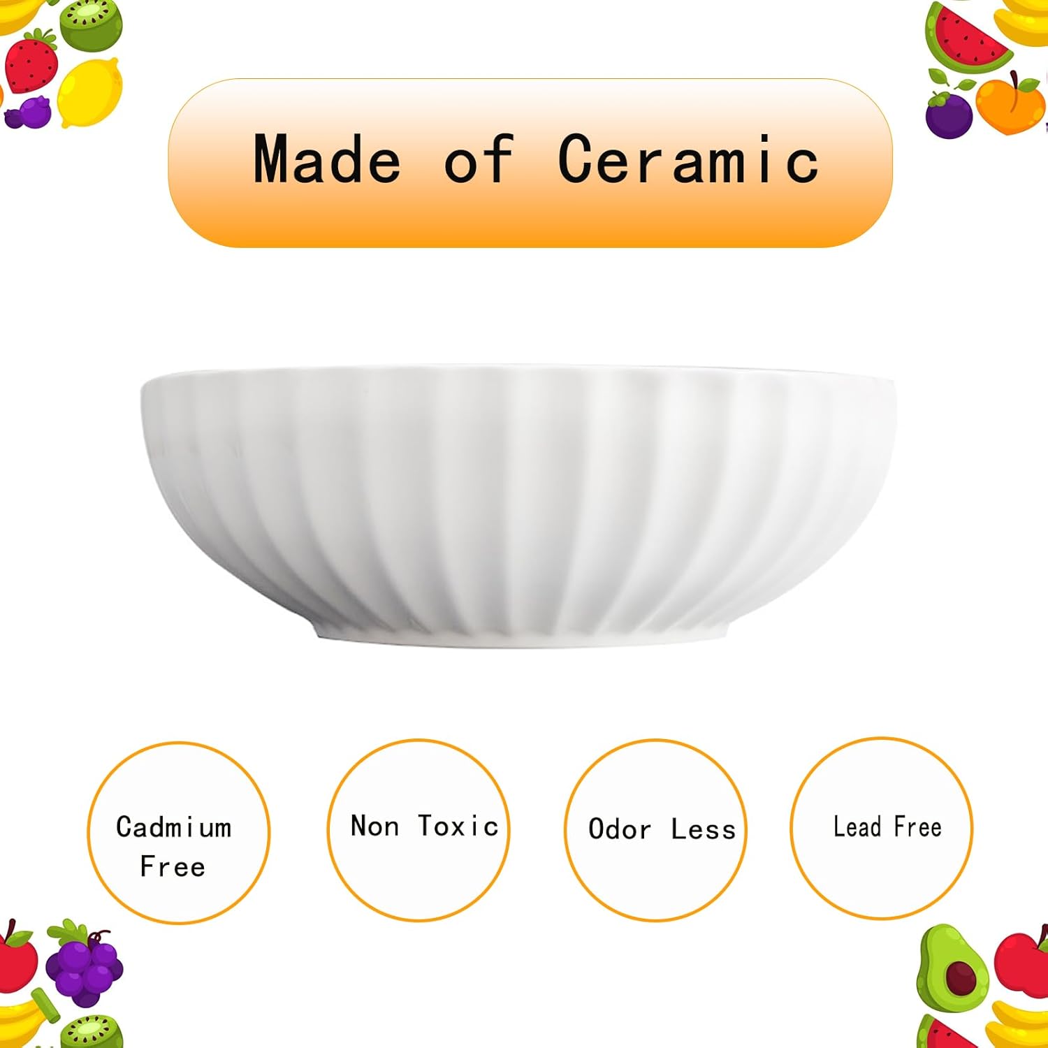 Large Ceramic Fruit Bowl for Kitchen Counter, 10-Inch White Fruit and Vegetable Bowl, Decorative Serving Bowl for Home - Image 3