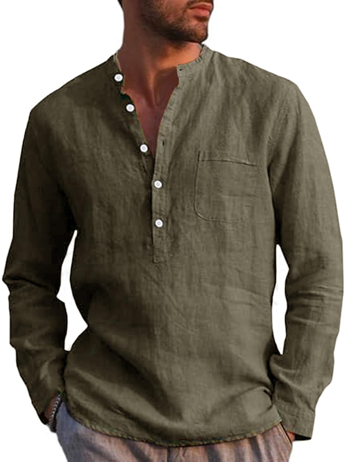 Runcati Herren Leinenhemd Langarm Baumwolle Leinen Shirt Männer Freizeithemd Regular Fit Strand Sommerhemd