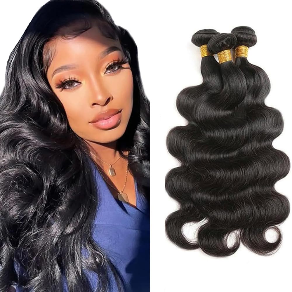Photo 1 of Body Wave Human Hair Bundles Natural Black Color Peruvian Virgin Hair 3 Bundles/150g 20 22 24 Inch Body Wave Bundles Double Weft Human Hair Extensions