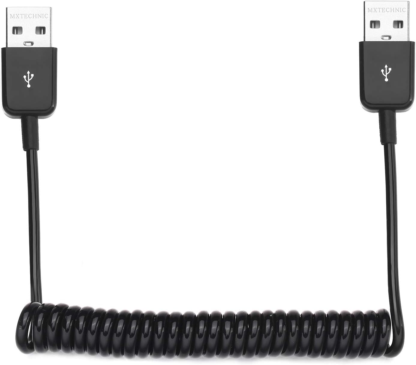 mxtechnic Expansion USB 2.0 Spring Coiled Cable Male to Male Double Headed Data Transfer Wire