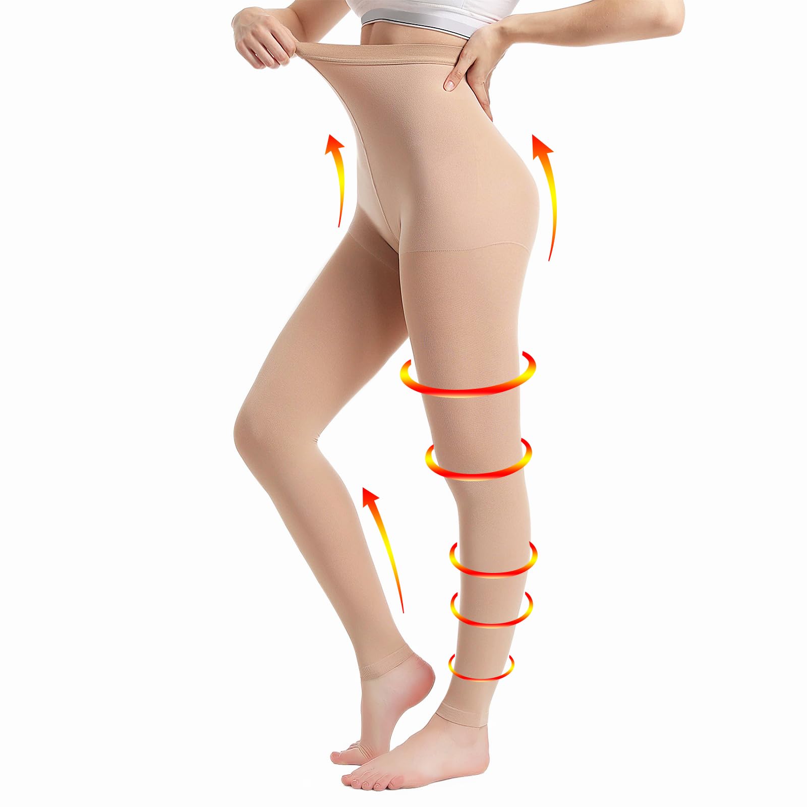 Medical Compression Pantyhose for Women & Men, 20-30mmHg Graduated Support Tights, Opaque Footless High Waist