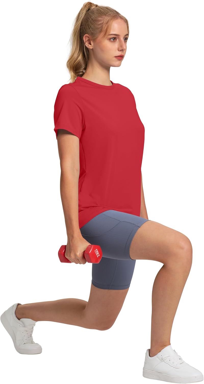 OFEEFAN Workout Tops for Women UPF 50+ Breathable Quick Dry Loose Fit T Shirt Outdoor Yoga Running Hiking Gym Tee Top Red Small image 3 of 5 B0DHRXZYQC