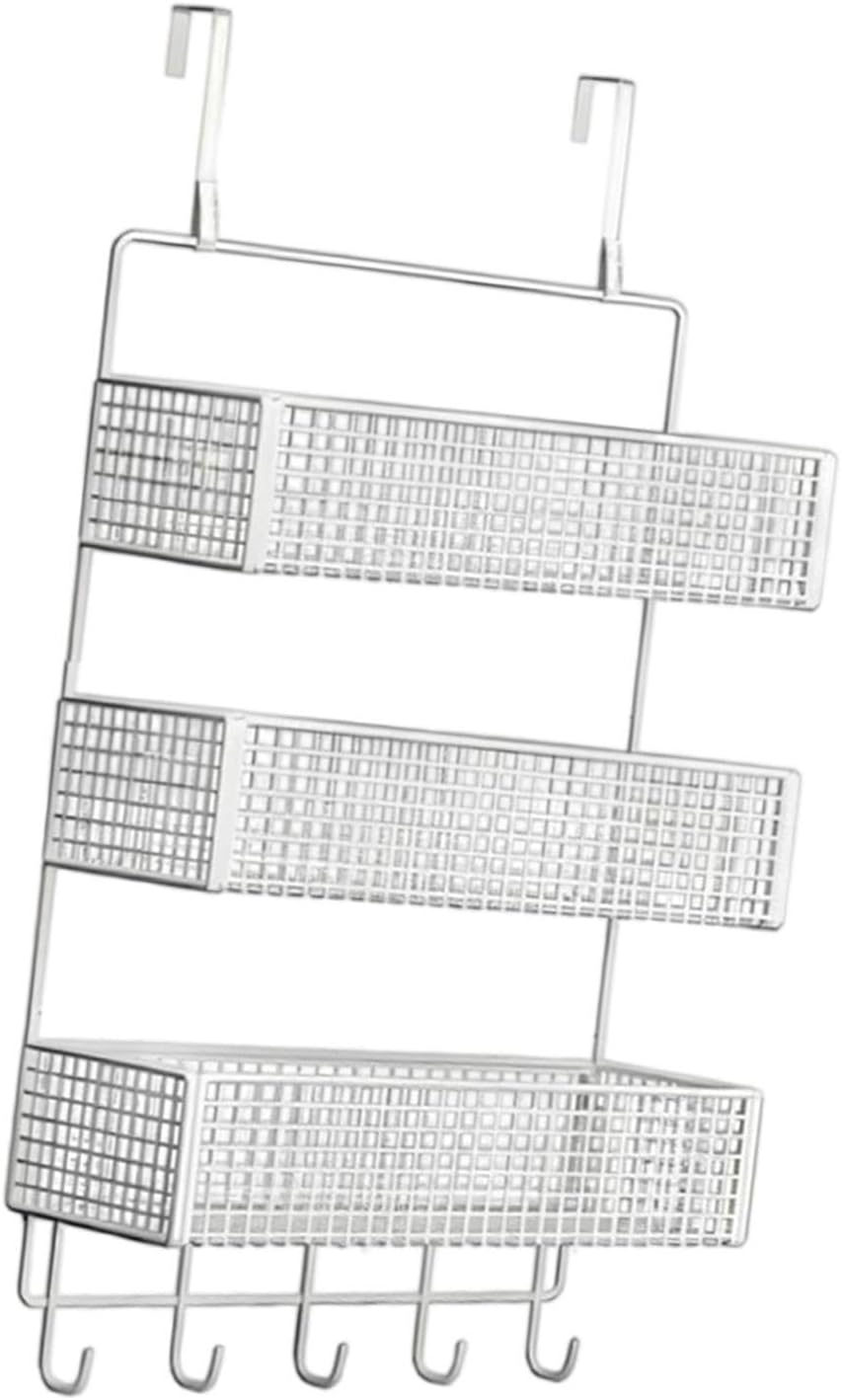 Over The Door Basket Organizer 3 Tier Hanging Storage Rack Wall Mounted Shelf for Cabinet, L White