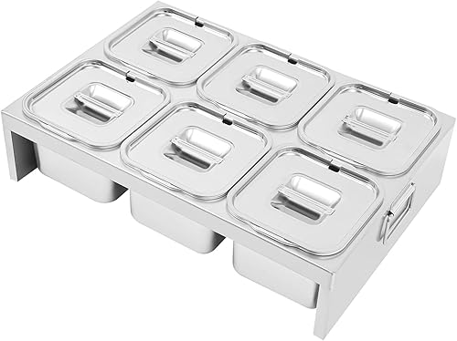 Miniatura 5 de 1 juego de recipientes para condimentos, 2.4 pulgadas de largo x 6 pulgadas, estación de cobertura de pizza de acero inoxidable con tapas y