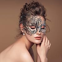 Vista 6 de IETANG - Antifaces venecianos para parejas, baile de máscaras, accesorios de disfraz o fiesta, 1 par Negro