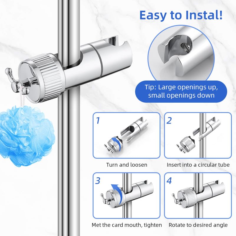 MOXYOY Shower Head Holder,16-28mm Adjustable Shower Holder Bracket,Shower Head Holder Replacement with 2 Hooks, Shower Head Accessories - Image 4