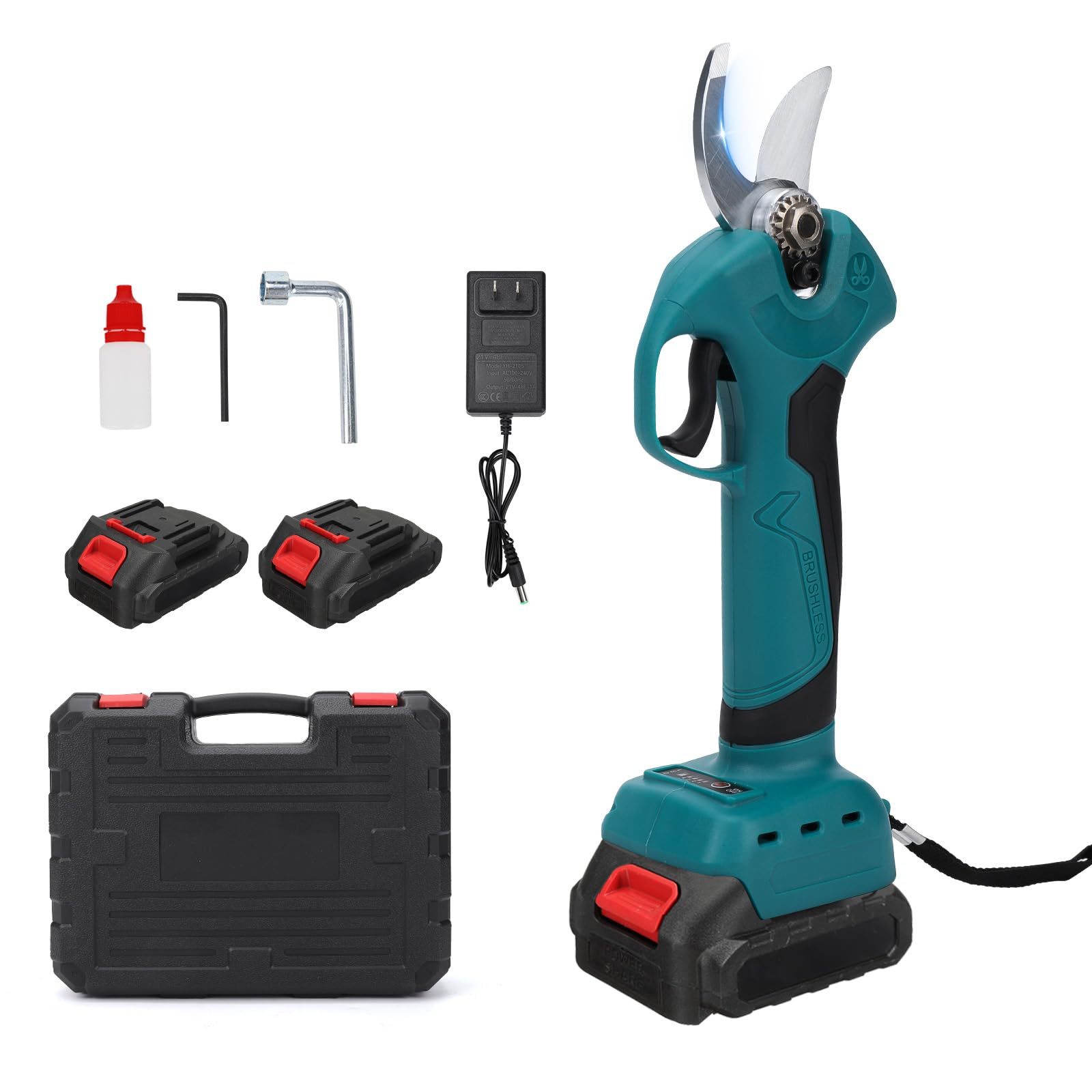 Tijeras de Podar Inalámbricas Compatibles con Makita 18V, Diámetro de Corte Máximo 45 mm, Motor sin Escobillas 1500 W, Cuchillas SK5, Tijeras de Podar Eléctricas para Jardines y Árboles (Dos baterías)