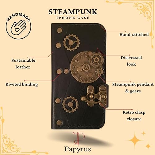 Miniatura 2 de Papyrus Crafts - Handmade genuine leather case for iPhone, Steampunk leather wallet case for iPhone