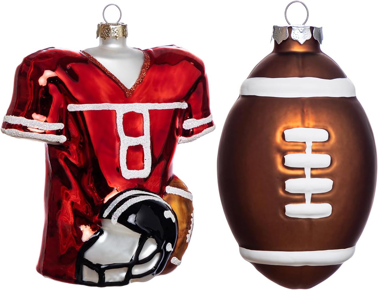 Set of 2 Hand Blown Glass Football Sports Ornaments for Christmas Tree and Football Player Ornament