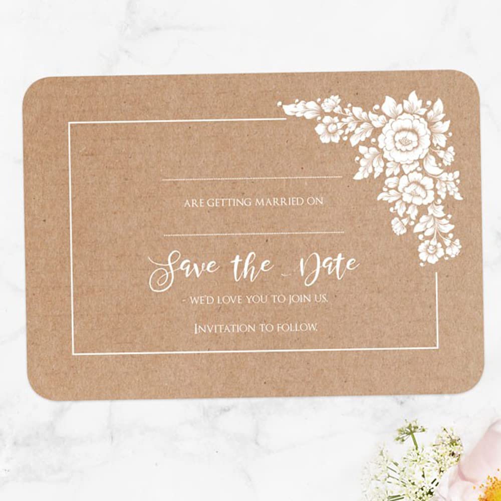 Romantic Flowers - Save The Date Cards - Pack of 10, Envelopes Included Perfect for A Bohemian, Floral Or Vintage Themed Wedding. Elegant, Intricate, Floral Bouquet (972)
