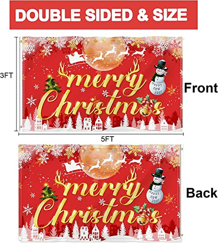 Christmas Flag 3X5 Ft Outdoor Double Stitched, Christmas Large Flag Snow Red Polyester Merry Christmas Flag, Outdoor Xmas Flag Outside Large Christmas Flag #TOP1