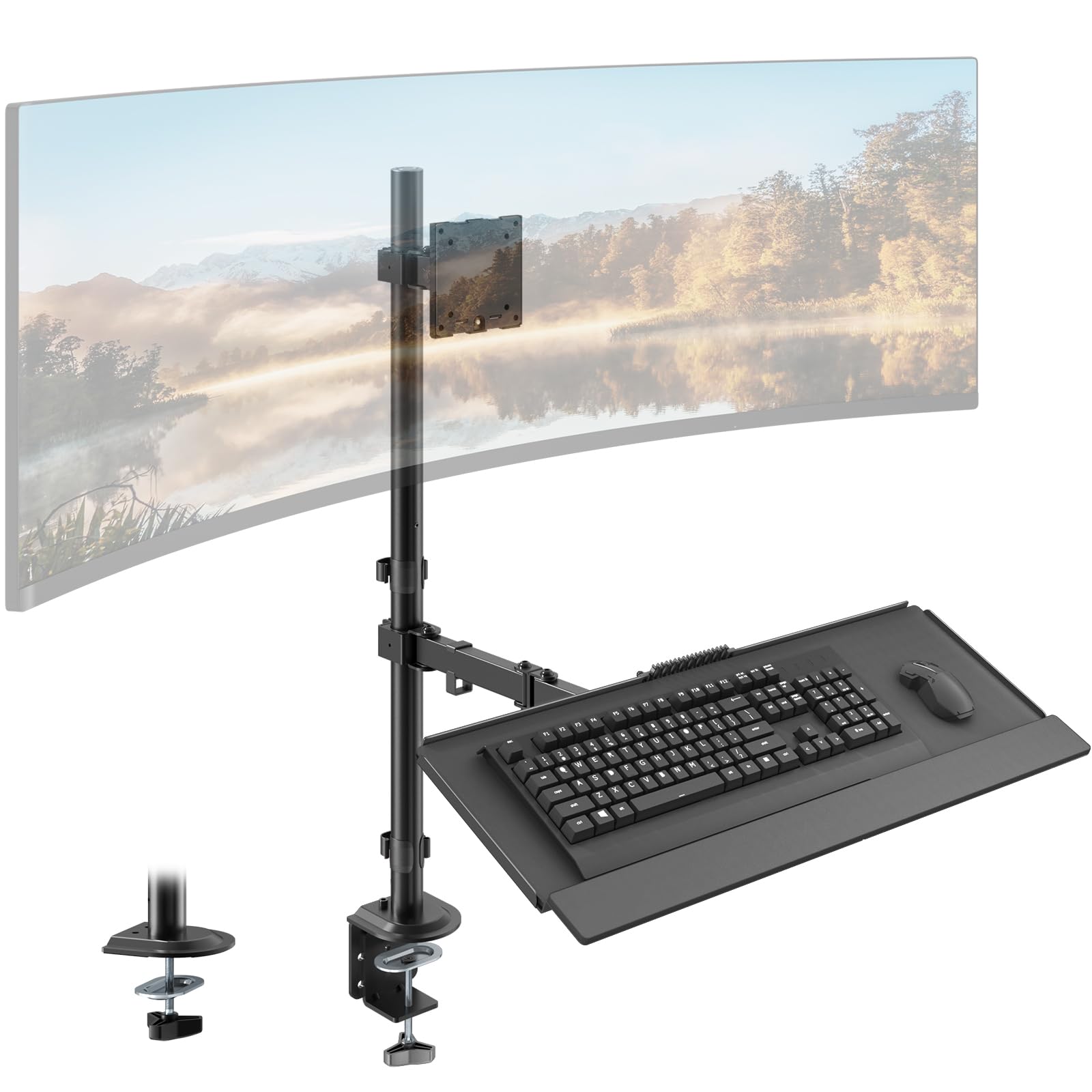 PUTORSEN Supporto Monitor con Ripiano Tastiera per Monitor 49" (fino a 20 kg), Postazione Siedi-Lavora in Piedi & Sollevatore Scrivania, Ripiano Tastiera fino a 9 kg, Ergonomico