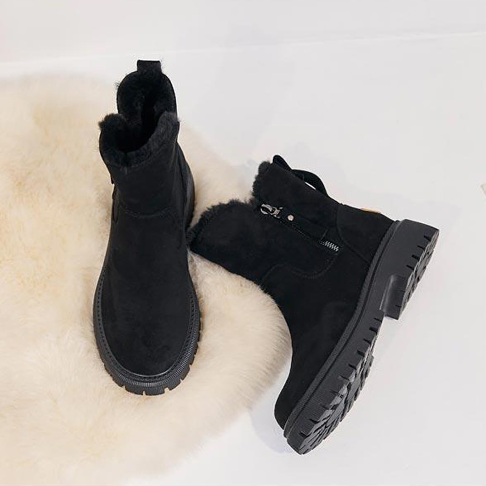 Generisch Winterstiefel Damen Gefüttert - Winterschuhe Schneestiefel Warm Stiefeletten Wasserdicht Winter Boots Outdoor mit Seitlicher Reißverschluss Stiefel